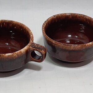 Hull Soup Chilli Bowl with Handle Brown Drip Glaze Oven Proof 5" USA Lot 2